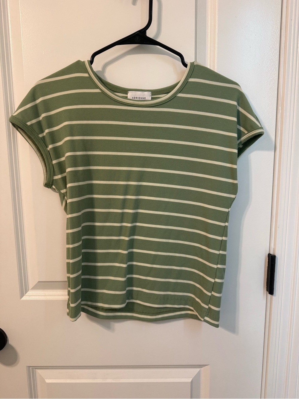 Adrienne Green and Cream Striped Crop Tee